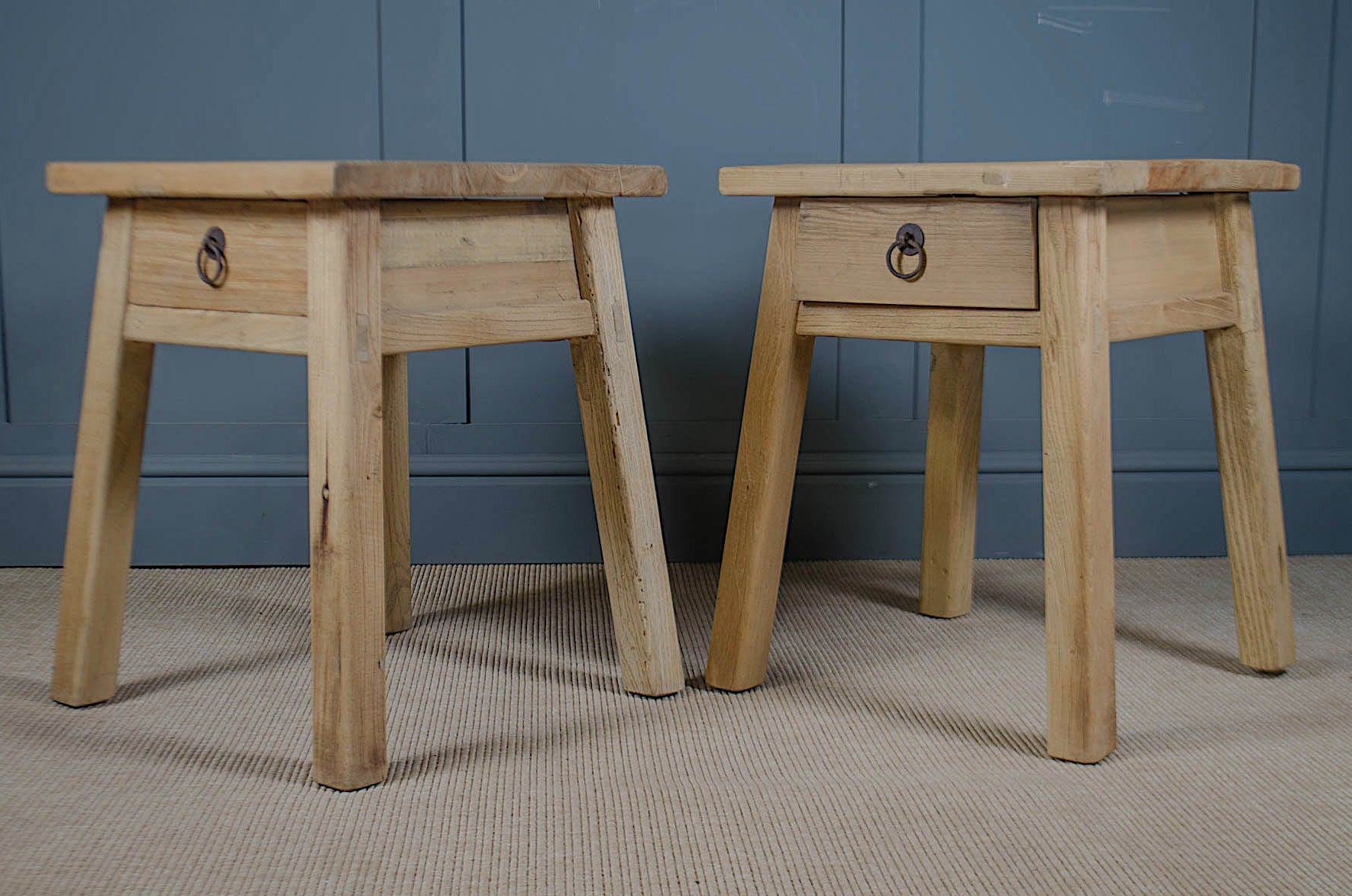 
Pair of reclaimed elm chinese wood side tables